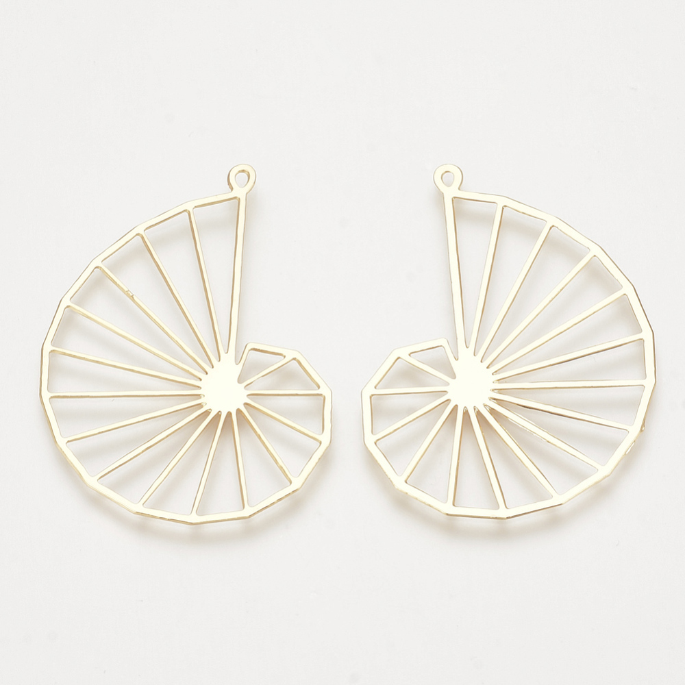 PandaHall Brass Pendants, Spiral Casing, Real Gold Plated, 49.5x35x1mm, Hole: 2x1mm Brass Others