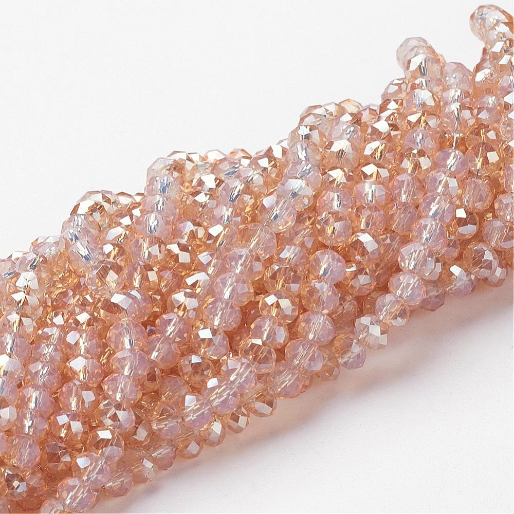 PandaHall Electroplate Opalite Glass Beads Strands, Half Plated, Faceted, Rondelle, PaleGoldenrod, 4x3mm, Hole: 1mm; 140pcs/strand, 16.5"...