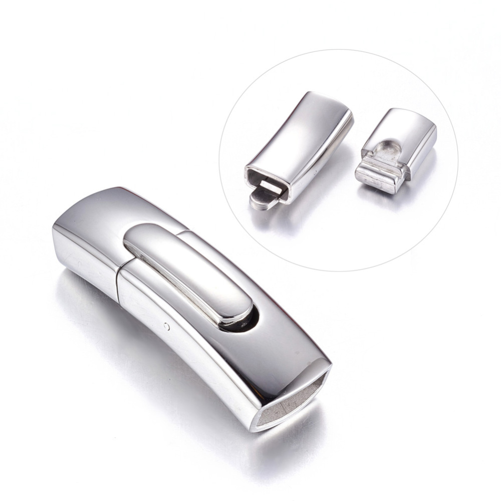 PandaHall 304 Stainless Steel Bayonet Clasps, Rectangle, Stainless Steel Color, 44x13x10mm, Hole: 5.5x11mm Stainless Steel