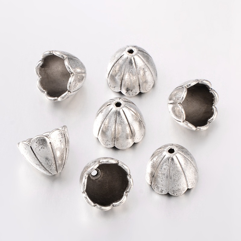 PandaHall More-Petal Alloy Bead Caps, Lead Free and Cadmium Free, Antique Silver, about 15mm long, 17mm wide, 17mm thick, hole: 2mm Alloy