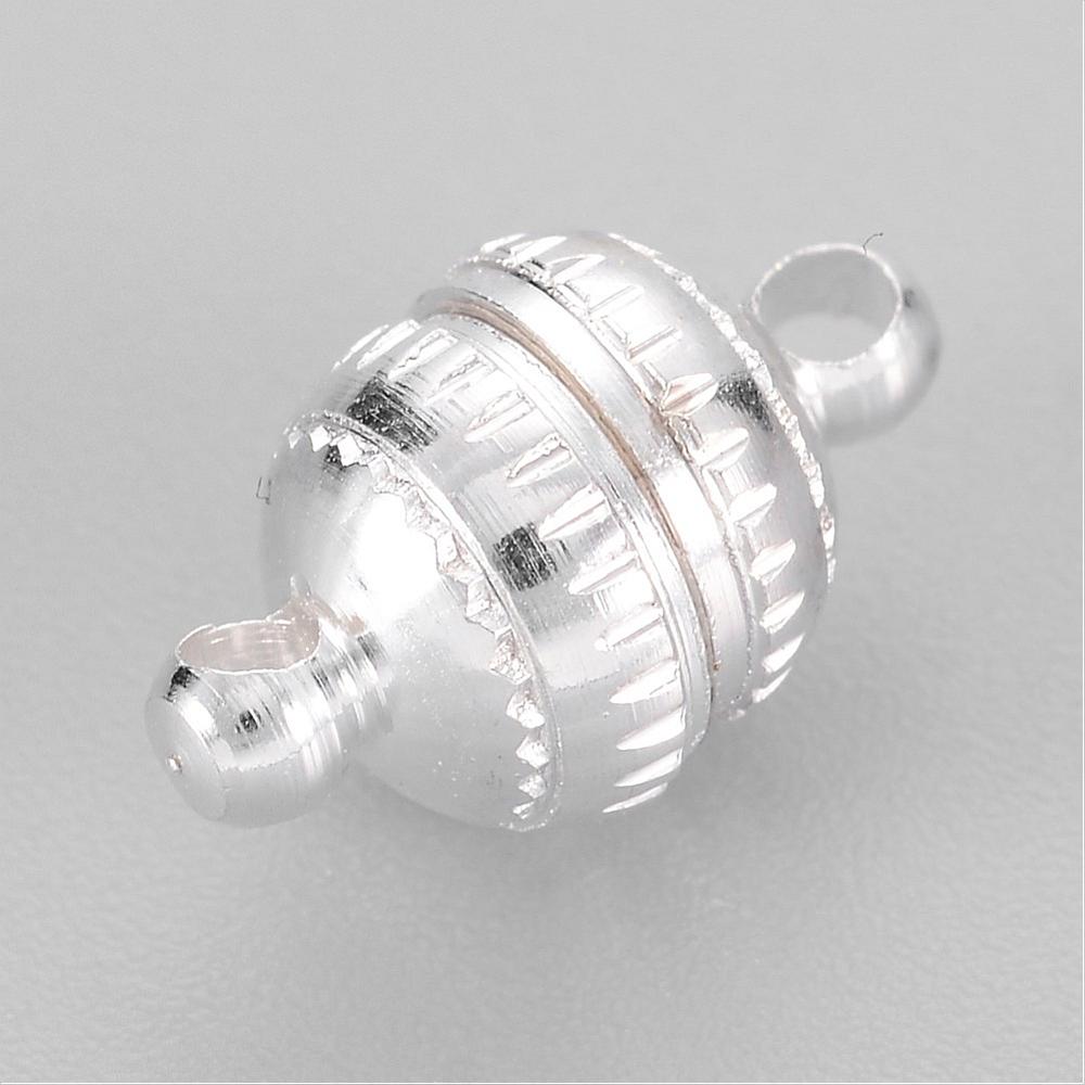 PandaHall Brass Magnetic Clasps, Nickel Free, Round, Silver, 14x8mm, Hole: 2mm Brass Round Silver