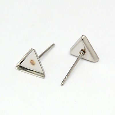 PandaHall 304 Stainless Steel Stud Earring Findings, Earring Posts, Triangle, 7x7x1mm, Pin: 0.6mm Stainless Steel