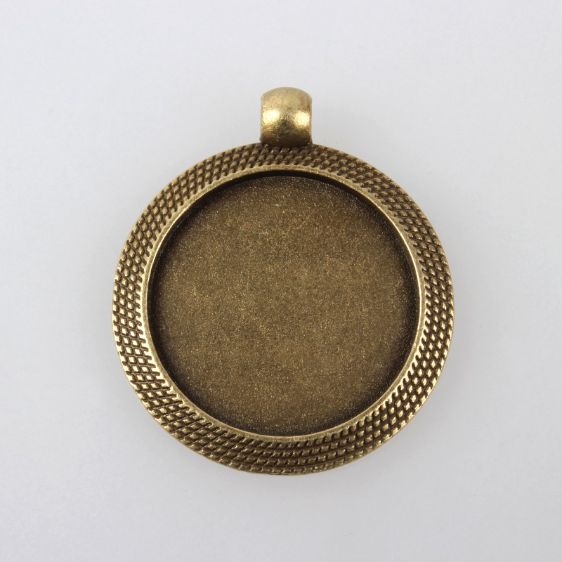 PandaHall Vintage Tibetan Style Alloy Pendant Cabochon Bezel Settings, Nickel Free, Antique Bronze, Flat Round Tray: 25mm ; 37x32x2mm, Hole...