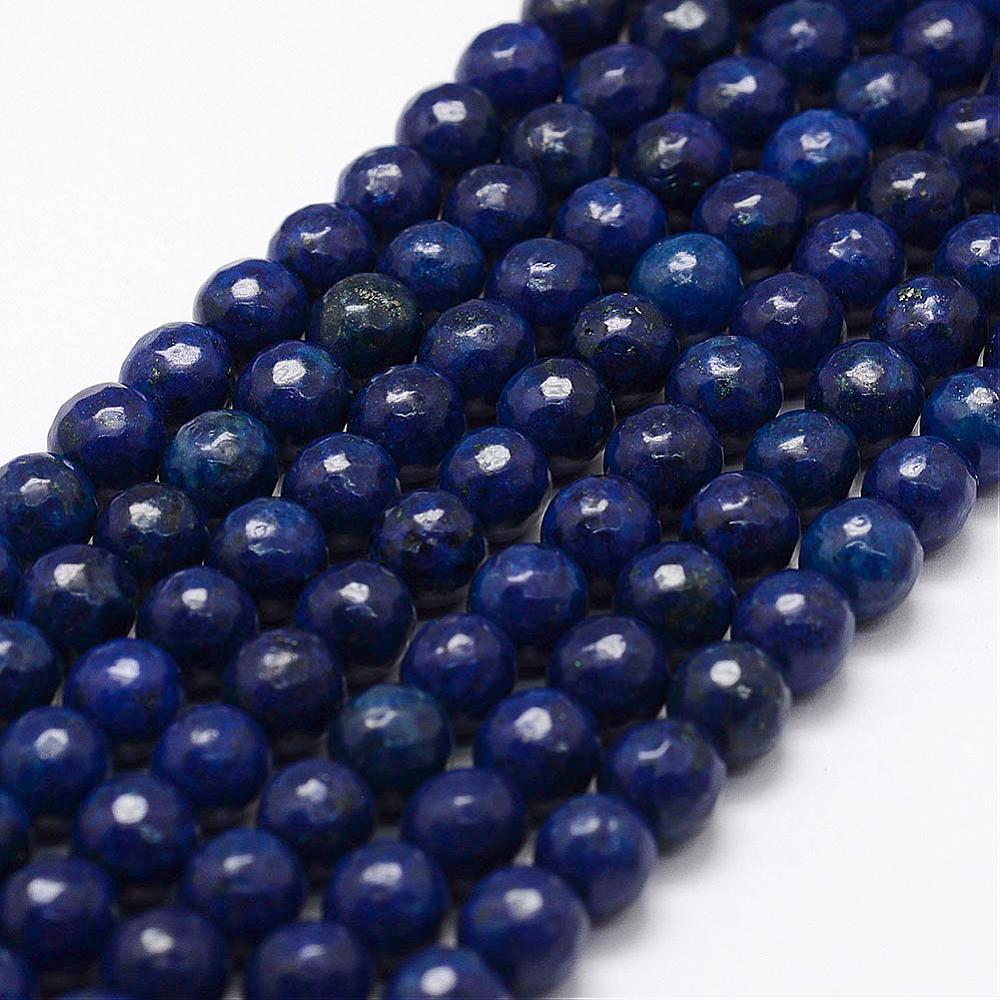 PandaHall Faceted Natural Lapis Lazuli Beads Strands, Round, Dyed, 8mm, Hole: 1.2mm; about 52pcs/strand, 15.7" Lapis Lazuli Round Blue