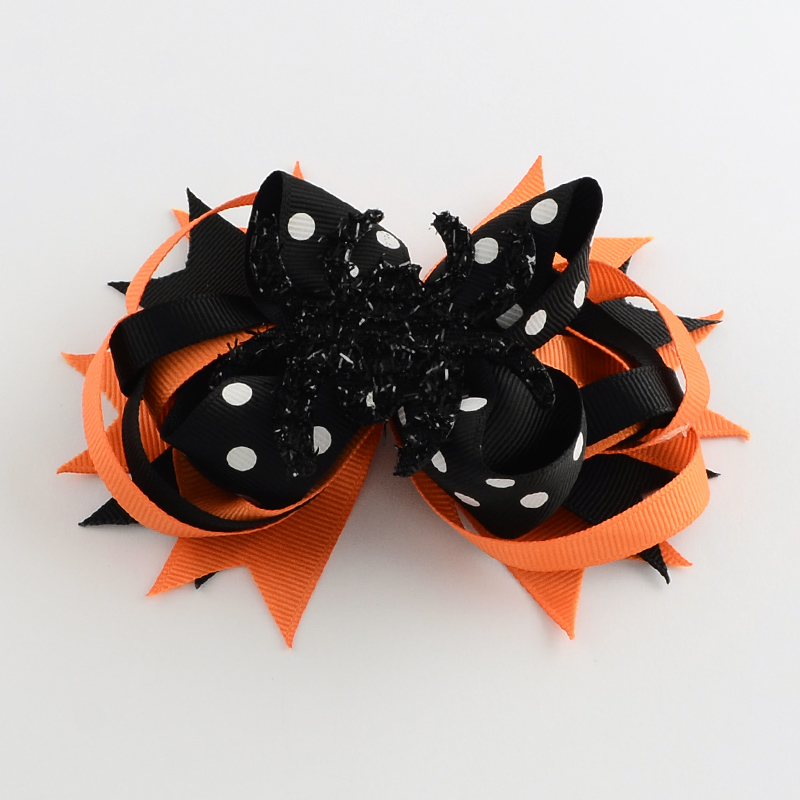 PandaHall Halloween Grosgrain Bowknot Alligator Hair Clips, with Iron Clips, Platinum, DarkOrange, 110x130mm Polyester Orange