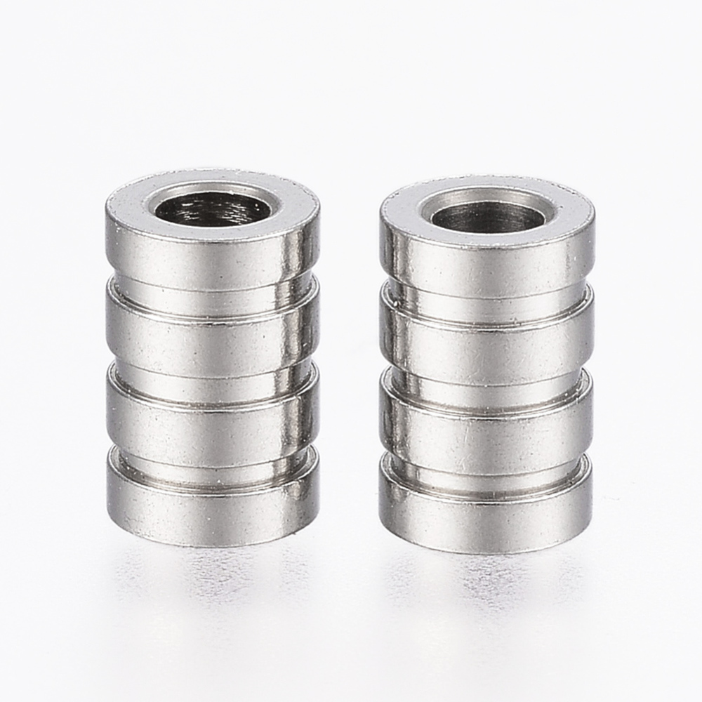 PandaHall 304 Stainless Steel Tube Beads, Grooved, Column, Stainless Steel Color, 9x6mm, Hole: 3mm Stainless Steel Column