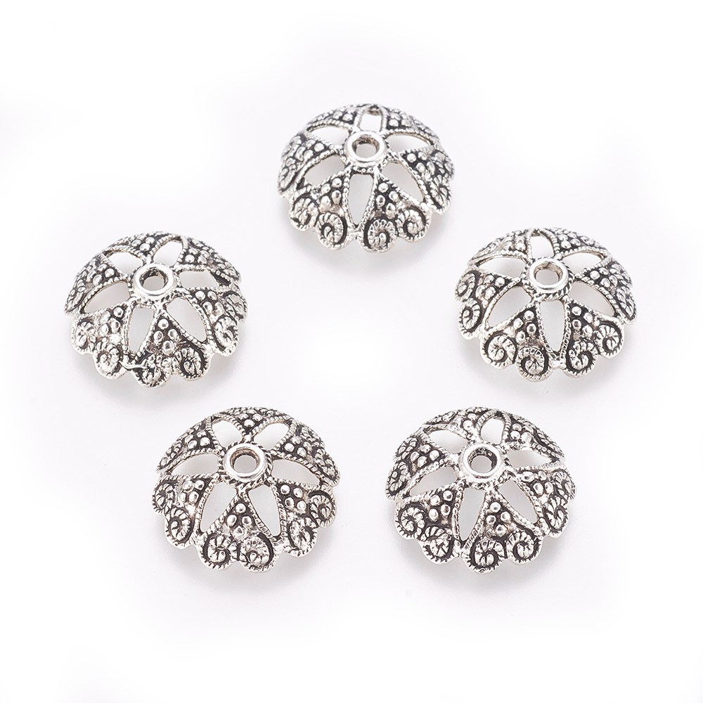 PandaHall Tibetan Style Alloy Beads, Flat Round, Hollow, Lead Free & Cadmium Free, Antique Silver, 19x6.5mm, Hole: 2mm Alloy