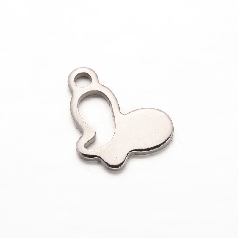 PandaHall Butterfly 304 Stainless Steel Charms, Stainless Steel Color, 14x10x1mm, Hole: 2mm Stainless Steel Butterfly