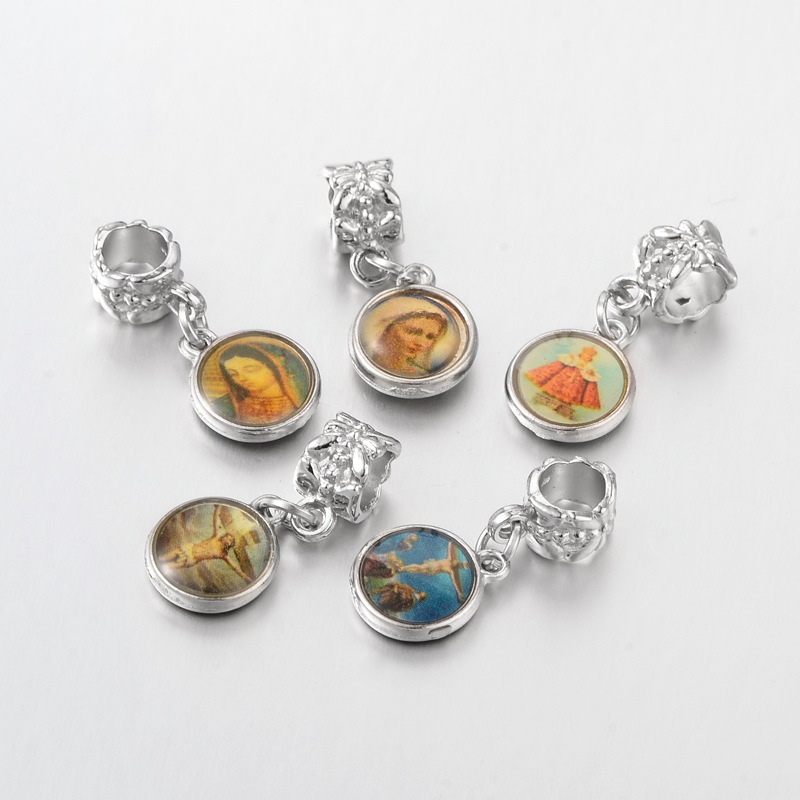 PandaHall Alloy European Dangle Beads, Flat Round, MixedColor, Size: about 11mm wide, 26mm long, 7mm thick, hole: 4mm Alloy Flat Round...