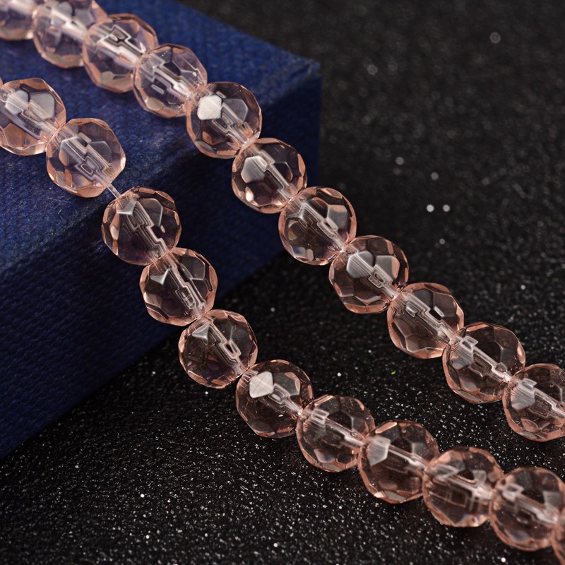 PandaHall Faceted Glass Round Beads Strands, Pink, about 6mm in diameter, hole: 1mm, about 50pcs/strand, 13"/Strands Glass Round Pink