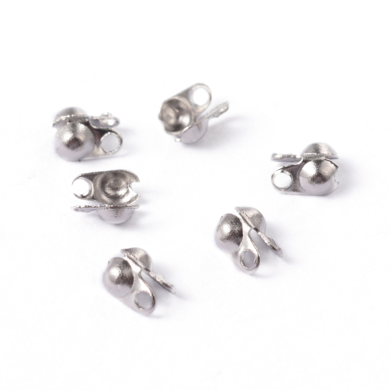 PandaHall 304 Stainless Steel Bead Tips, Smooth Surface, Stainless Steel Color, 4x2mm, Hole: 1mm Stainless Steel
