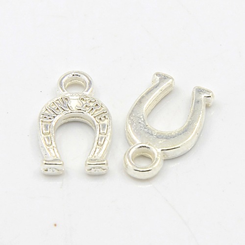 PandaHall Silver Tone Tibetan Style Horseshoe Charms, 12x7.5x2mm, Hole: 2mm Alloy Others