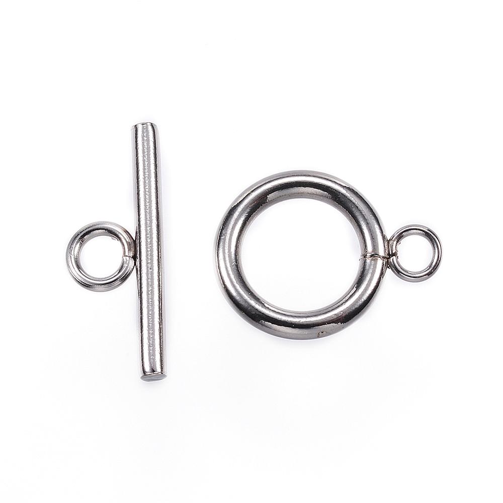 PandaHall 304 Stainless Steel Toggle Clasps, Stainless Steel Color, Ring: 16x12x2mm, Hole: 2.5mm; Bar: 18x7x2mm, Hole: 3mm Stainless Steel...