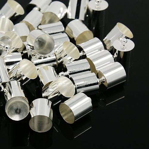 PandaHall Silver Tone Brass Cord Ends, 14x10mm, Hole: 1mm; Inner Diameter: 9mm Brass