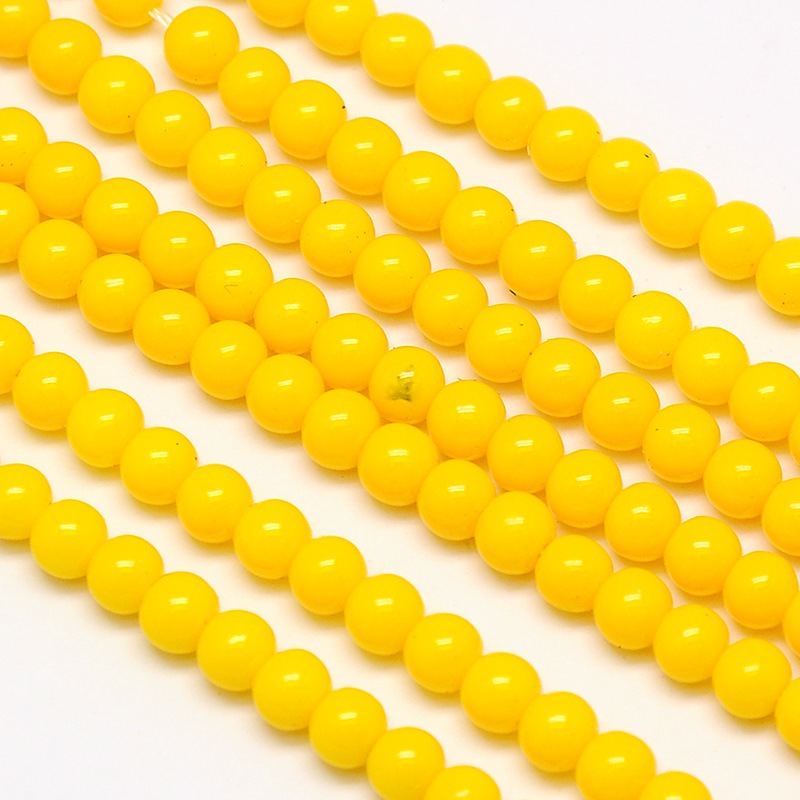 PandaHall Environmental Dyed Round Baking Paint Glass Beads Strands, Cotton Cord Threaded, Yellow, 8mm, Hole: 0.7~1.1mm; about 52pcs/strand...