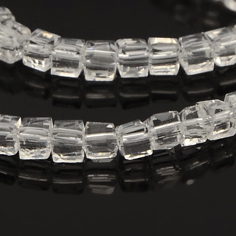 PandaHall Faceted Cube Glass Beads Strands, Clear, 2x2x2mm, Hole: 1mm; about 101pcs/strand, 9" Glass Cube Clear