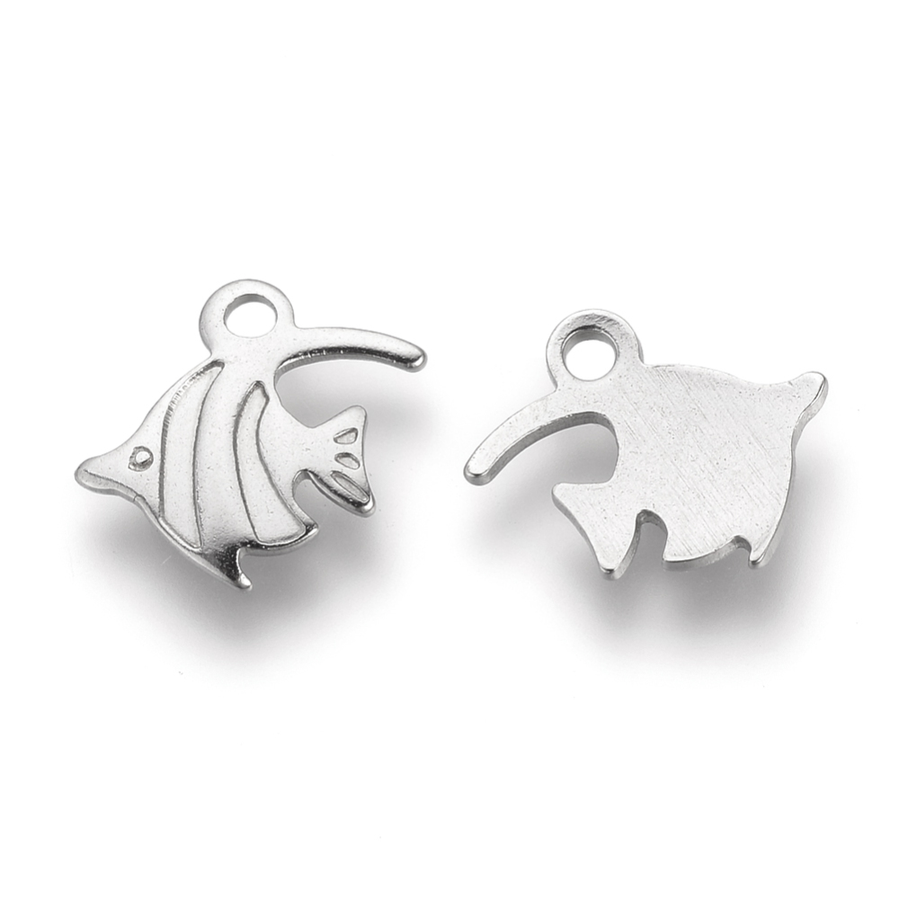PandaHall 304 Stainless Steel Charms, Fish, Stainless Steel Color, 12x13x1mm, Hole: 1.5mm Stainless Steel Fish