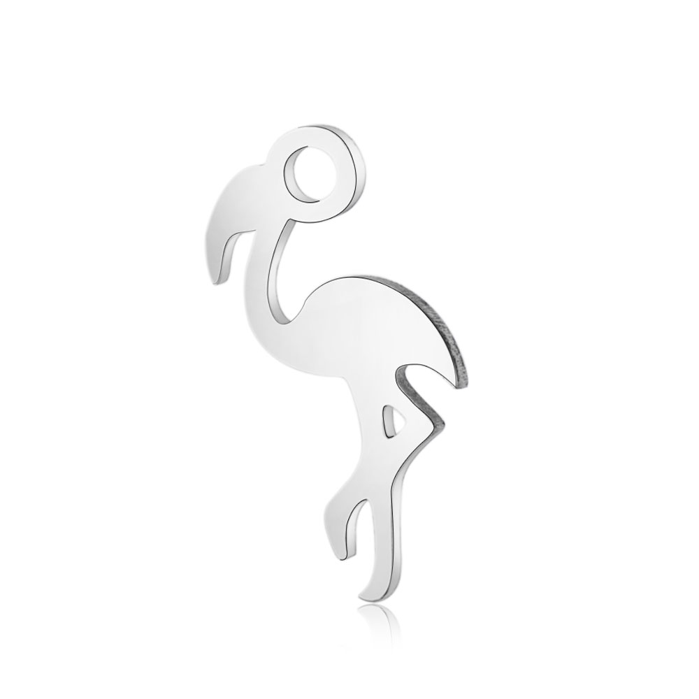 PandaHall 304 Stainless Steel Charms, Flamingo Shape, Stainless Steel Color, 14.6x7x1mm, Hole: 1.5mm Stainless Steel Bird