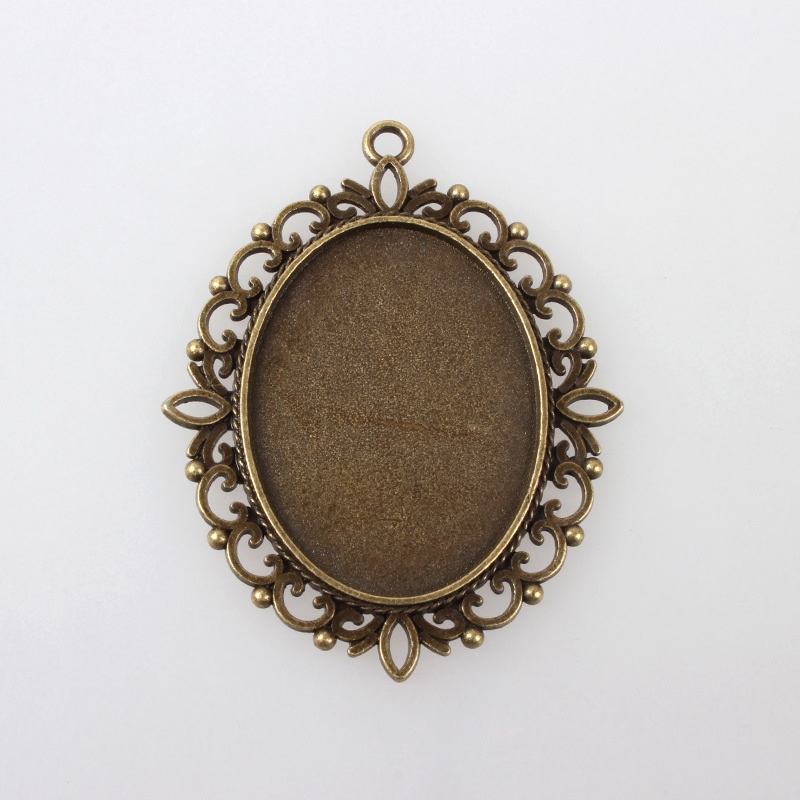 PandaHall Large Vintage Tibetan Style Alloy Pendant Cabochon Settings, Nickel Free, Antique Bronze, Oval Tray: 30x40mm; 61x48x2.5mm, Hole...