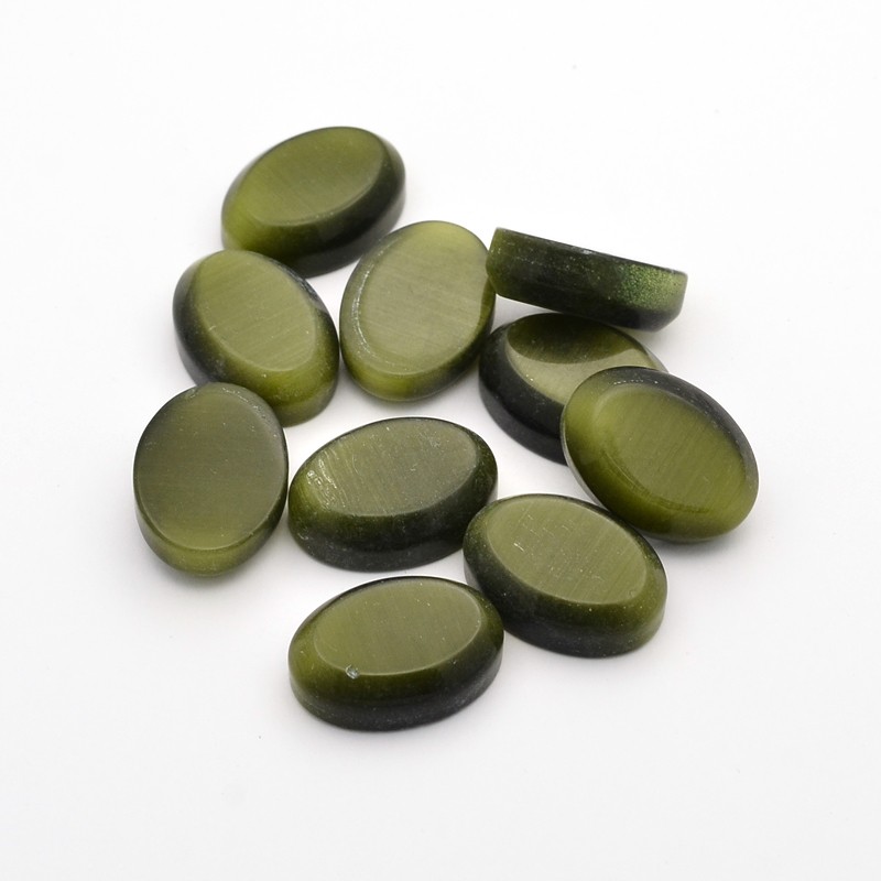 PandaHall Cat Eye Cabochons, Oval, DarkOliveGreen, 25x18x8mm; about 13pcs/100g Glass Oval Green