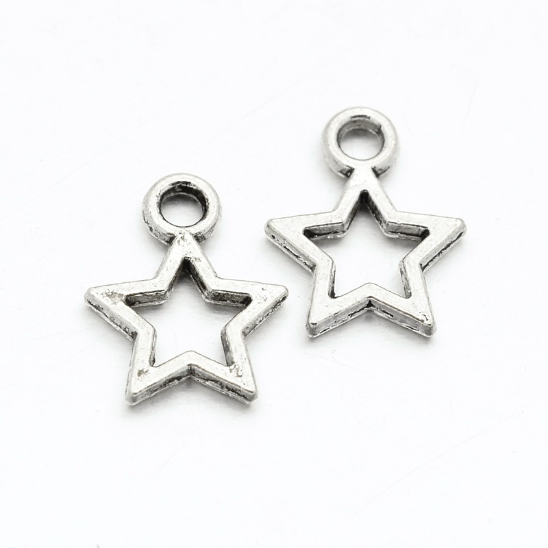 PandaHall Tibetan Style Alloy Star Charms, Lead Free, Antique Silver, 12x9x1mm, Hole: 1mm Alloy Star