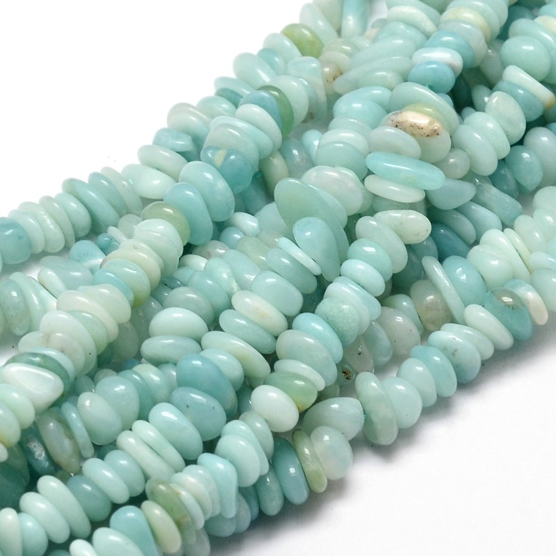 PandaHall Natural Amazonite Chip Beads Strands, 4~14x4~12mm, Hole: 1mm; about 15.3"~16.1" Amazonite Chip