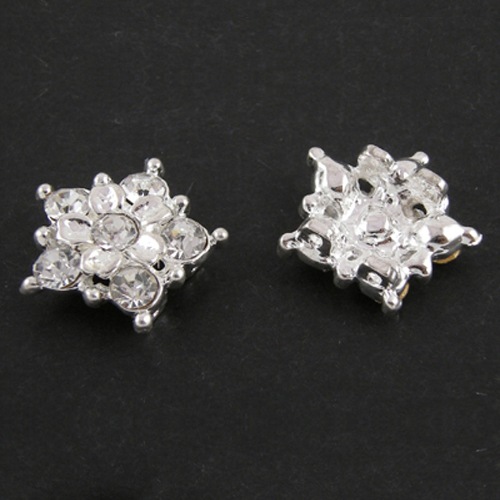 PandaHall Silver Tone Flower Alloy Grade A Rhinestone Multi-Strand Links, about 17mm wide, 18mm long, 5.5mm thick; hole: 1mm, 4 holes...