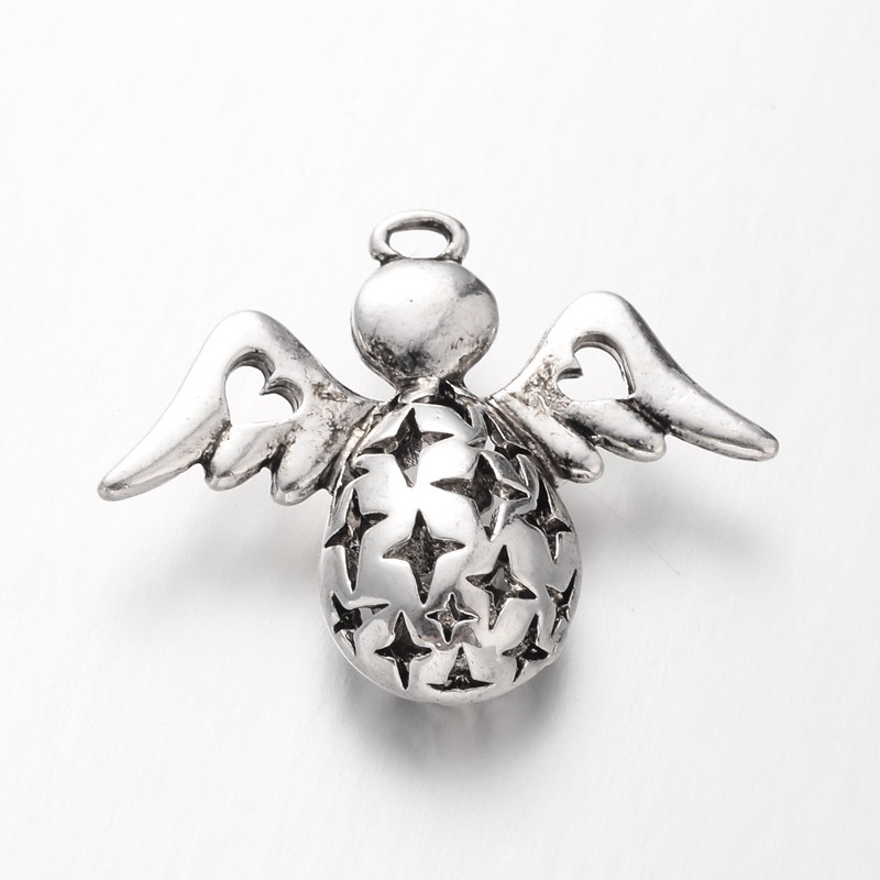 PandaHall Alloy Pendants, Lead Free & Nickel Free, Angel, Antique Silver Color, Size: about 28mm wide, 34.5mm long, 8mm thick, hole: 2.5mm...