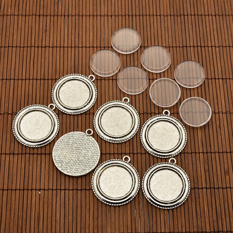 PandaHall 25mm Dome Transparent Glass Cabochons and Alloy Pendant Cabochon Settings for DIY, Antique Silver, Pendant: 40x35mm, Hole: 2mm;...