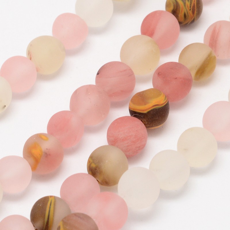 PandaHall Tigerskin Glass Beads Strands, Frosted, Round, 12mm, Hole: 1mm; about 32pcs/strand, 15.1" Tigerskin Glass Round