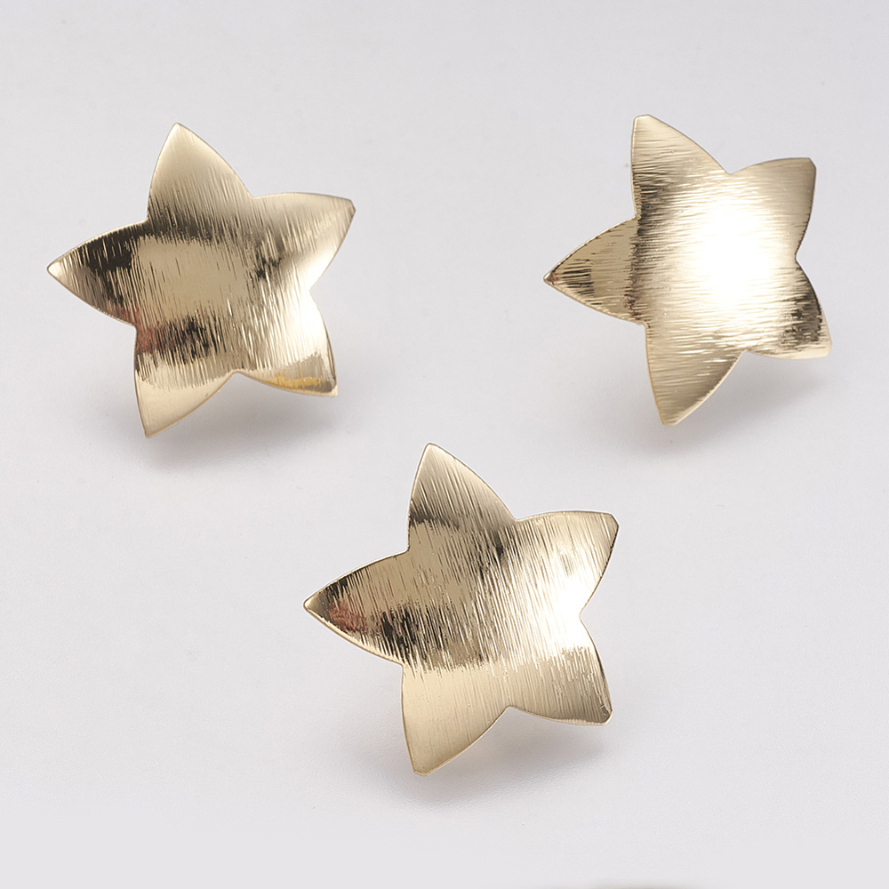 PandaHall Brass Stud Earring Findings, Real Gold Plated, Star, 23x23mm, Hole: 2mm; Pin: 0.8mm Brass