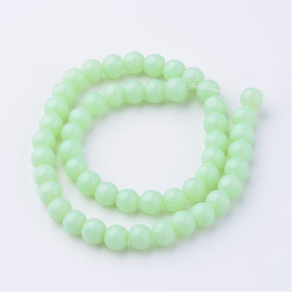 PandaHall Opaque Glass Bead Strands, Round, Dyed, PaleGreen, 6mm, Hole: 1mm; about 52pcs/strand, 11.4" Glass Round Green