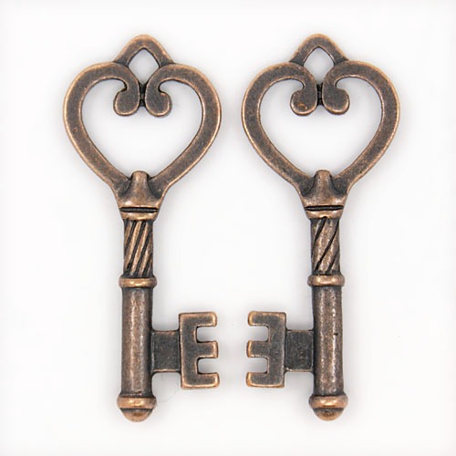 PandaHall Tibetan Style Pendants, Alloy, Lead Free and Cadmium Free, Skeleton Key Pendants, Red Copper Color, Size: about 46.5mm long, 18mm...