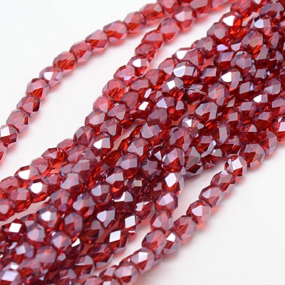 PandaHall Electroplate Glass Beads Strands, Full Luster Plated, Faceted, Cube, DarkRed, 4x4x4mm, Hole: 1mm, about 100pcs/strand, 15.7" Cube...