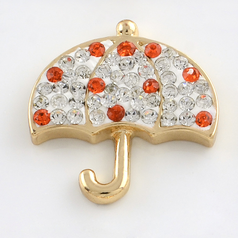PandaHall Umbrella Alloy Polymer Clay Rhinestone Jewelry Snap Buttons, Golden Metal Color, Crystal, 23x22x7mm, Knob: 6mm Alloy+Polymer Clay...