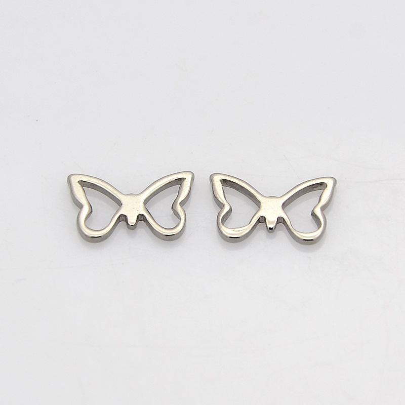 PandaHall Filigree 304 Stainless Steel Butterfly Charms, Stainless Steel Color, 7x10x1mm, Hole: 3x5mm Stainless Steel Butterfly