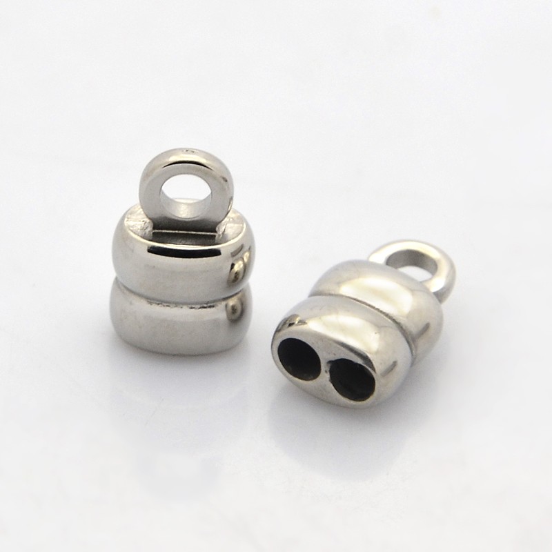PandaHall 304 Stainless Steel Cord Ends, Stainless Steel Color, 14x8x6mm, Hole: 3mm Stainless Steel