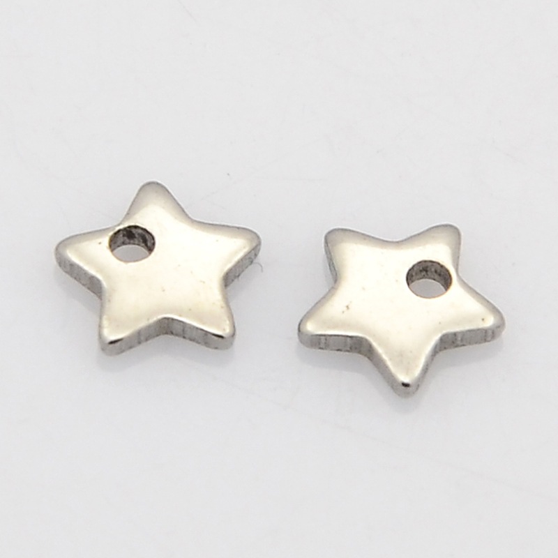 PandaHall Star 304 Stainless Steel Charms, Stainless Steel Color, 6x6x1mm, Hole: 0.5mm Stainless Steel Star