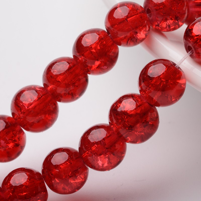 PandaHall Red Crackle Glass Round Beads Strands, 8mm; Hole: 1.3~1.6mm; about 100pcs/strand, 31.4" Round Red