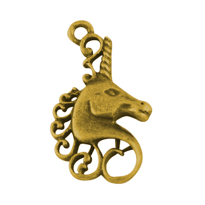 PandaHall Alloy Pendants, Lead Free, Unicorn, Antique Golden, 26.5x15x2.5mm, hole: 2mm Alloy Horse