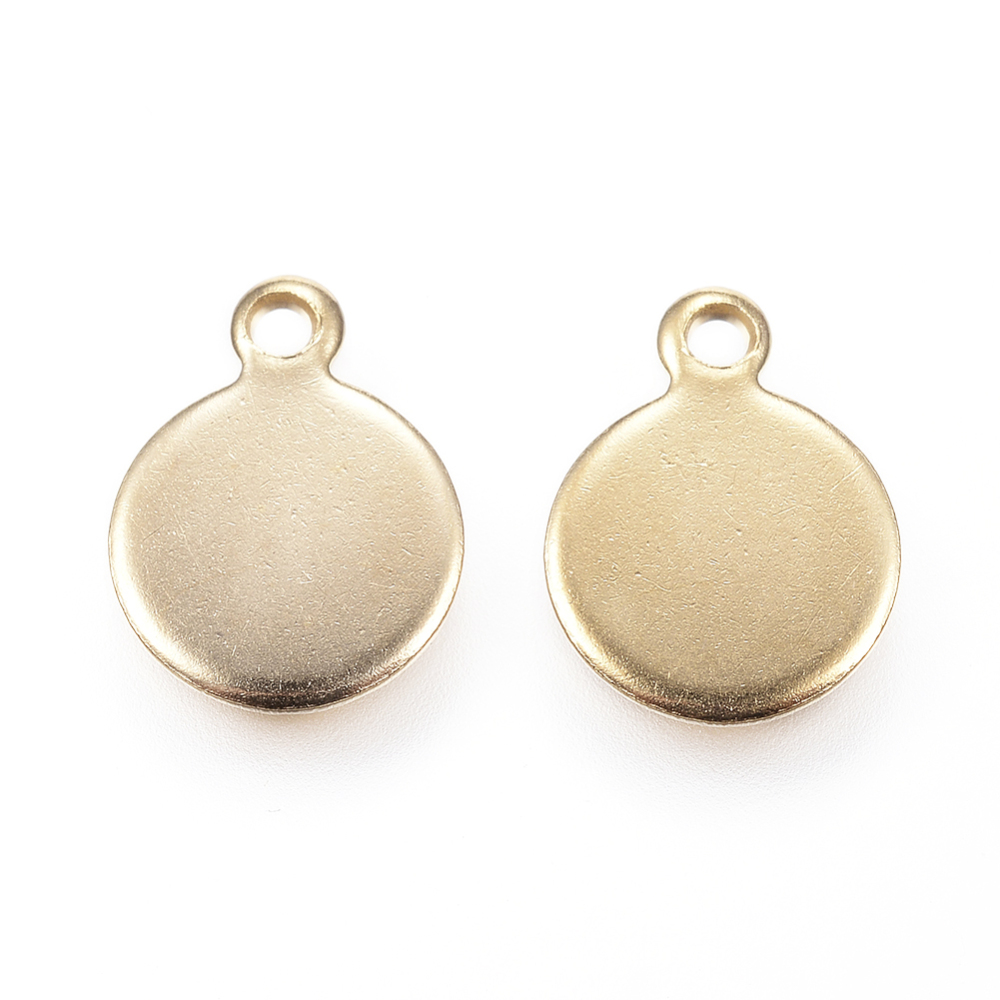 PandaHall 304 Stainless Steel Charms, Flat Round, Blank Stamping Tag, Golden, 11x8x0.8mm, Hole: 1mm Stainless Steel Flat Round