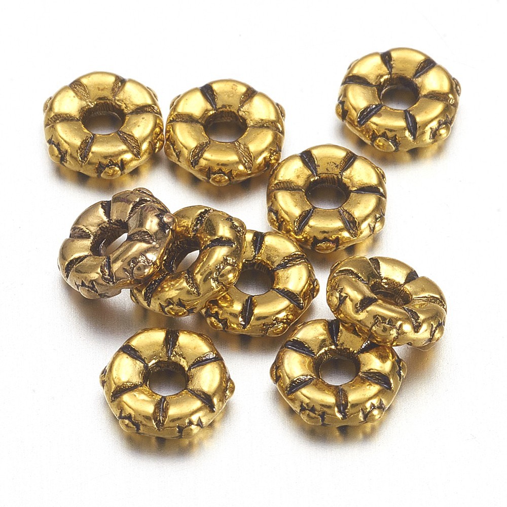 PandaHall Antique Golden Tone Tibetan Style Zinc Alloy Bead Spacers, Lead Free & Nickel Free & Cadmium Free, Size: about 5.5mm in diameter...