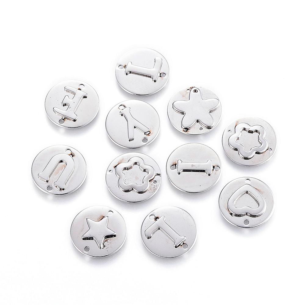 PandaHall 304 Stainless Steel Links, Flat Round, Stainless Steel Color, 16x1.5~2mm, Hole: 1~1.5mm Stainless Steel Flat Round