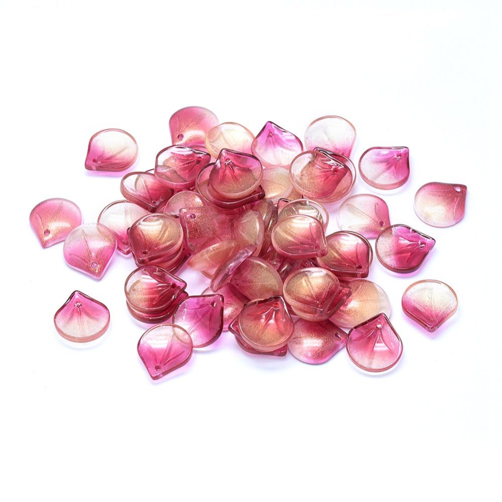 PandaHall Glass Charms, Petal, Cerise, 15x13.5x4mm, Hole: 1.2mm Glass Flower Red