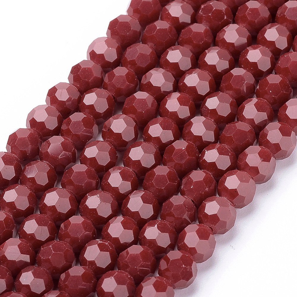 PandaHall Faceted Glass Beads Strands, Round, DarkRed, 6mm, Hole: 1mm; about 100pcs/strand, 22.6" Glass Round Red