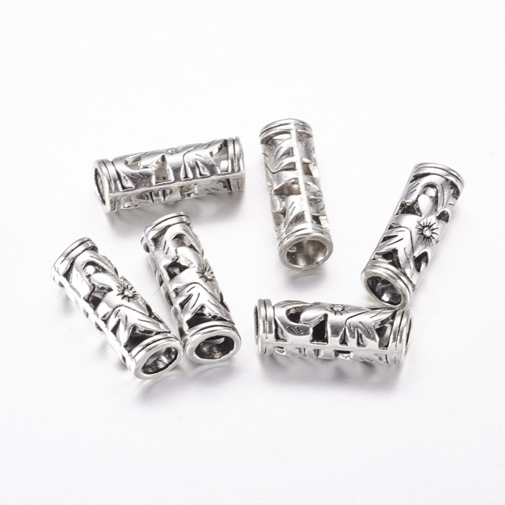 PandaHall Tibetan Style Hollow Tube Beads, Lead Free and Cadmium Free, Antique Silver, about 23mm long, 8mm wide, hole: 5mm Alloy Tube