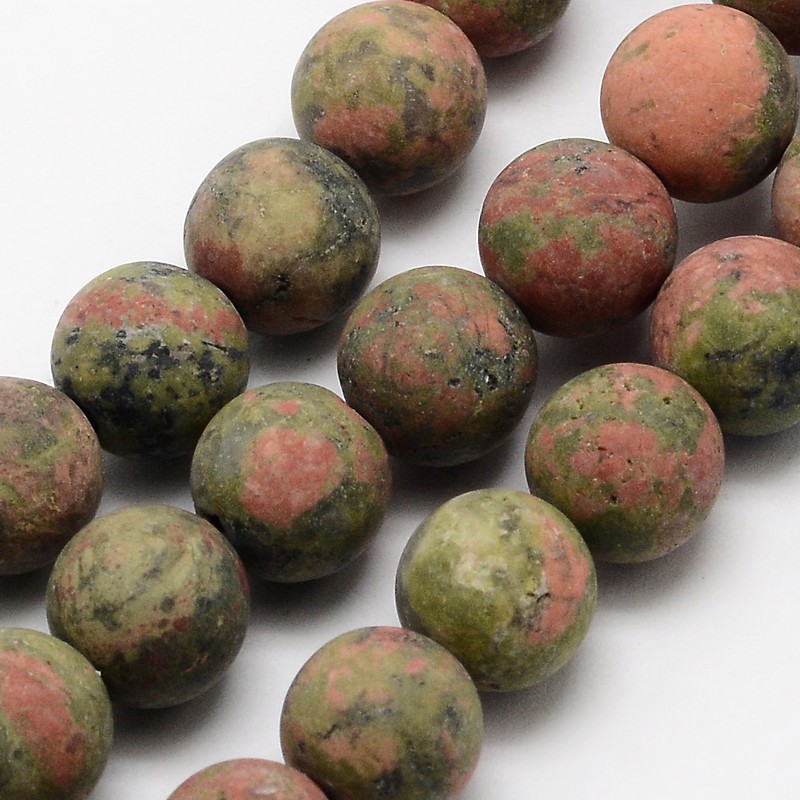 PandaHall Natural Unakite Beads Strands, Frosted, Round, 8mm, Hole: 1mm; about 48pcs/strand, 15.1" Unakite Round