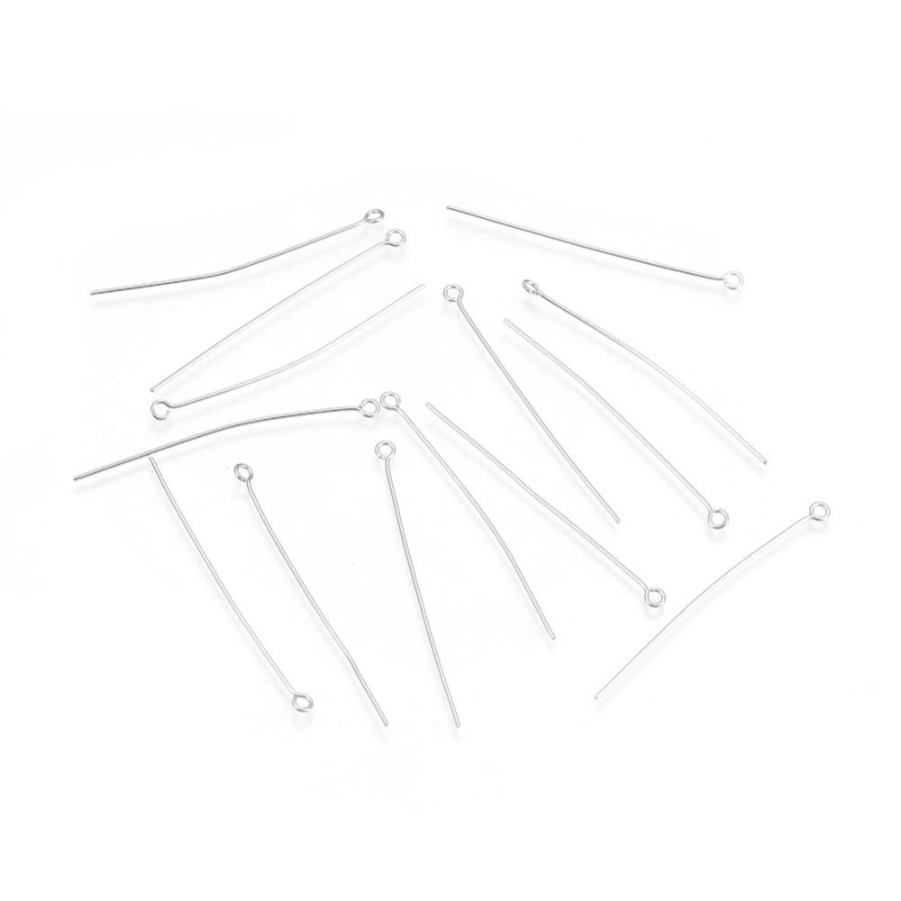 PandaHall 304 Stainless Steel Eye Pins, Stainless Steel Color, 50x0.7mm, Hole: 2mm; 500pcs/bag Stainless Steel