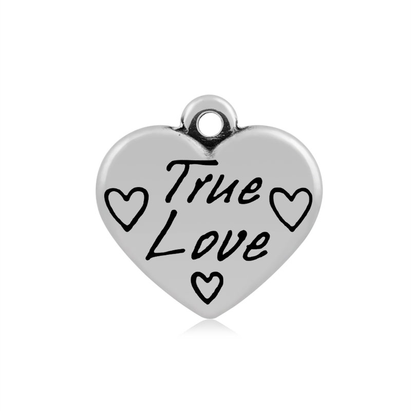 PandaHall Heart with Word True Love 316 Stainless Steel Pendants, Antique Silver, 16x16.5x4mm, Hole: 2mm Stainless Steel Heart