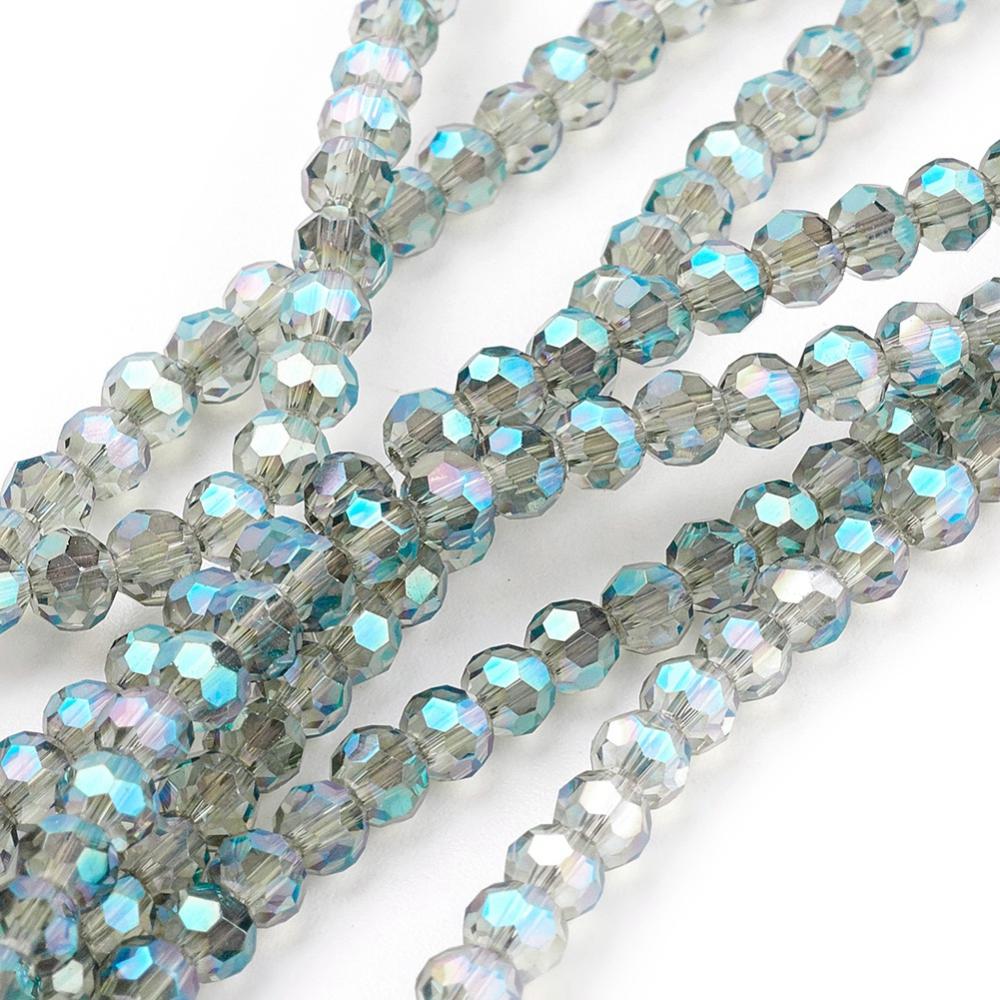 PandaHall Electroplate Glass Beads Strands, Faceted Round, Turquoise, 3mm, Hole: 1mm, about 100pcs/strand, 11.5" Round Green